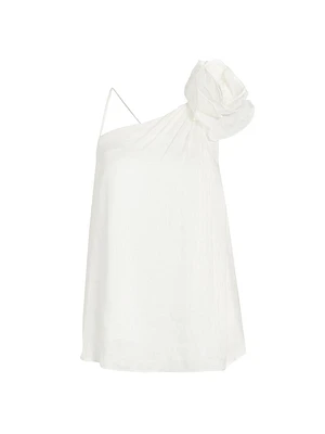 Quintessa Flower Ruffle Linen-Blend Blouse