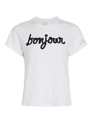 Bonjour Sequined Slub Cotton T-Shirt