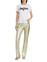 Bonjour Sequined Slub Cotton T-Shirt