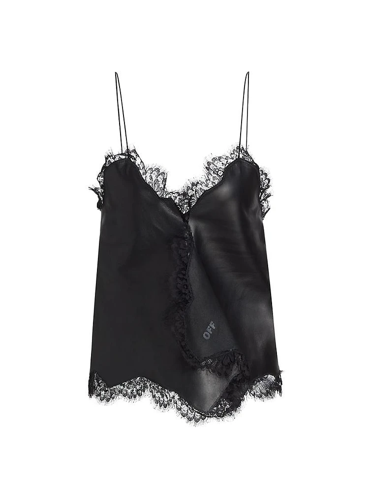 Lace-Trimmed Leather Camisole