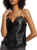 Lace-Trimmed Leather Camisole