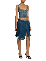 Belted Pleated Denim Skirt