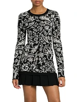 Tattoo Pleated Long-Sleeve Minidress