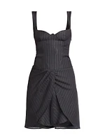 Pinstripe Wool-Blend Draped Minidress