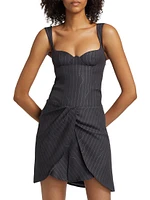 Pinstripe Wool-Blend Draped Minidress