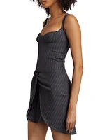 Pinstripe Wool-Blend Draped Minidress