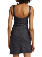 Pinstripe Wool-Blend Draped Minidress