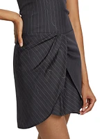 Pinstripe Wool-Blend Draped Minidress