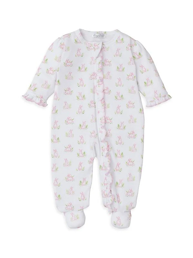 Baby Girl's Bunny Print Ruffle-Trim Footie