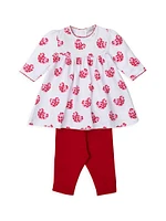 Baby Girl's Heart Print Dress & Leggings Set