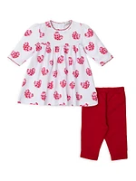 Baby Girl's Heart Print Dress & Leggings Set