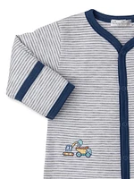 Baby Boy's Construction Embroidered Striped Footie