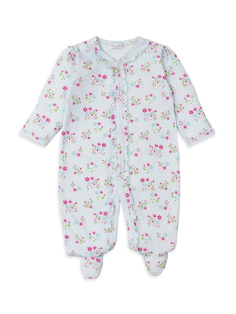 Baby Girl's Floral Print Ruffle-Trim Footie