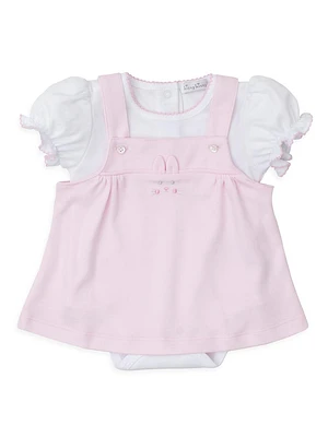 Baby Girl's Puff-Sleeve Bodysuit & Overall Dress Set