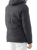 Wool, Silk And Cashmere Bonded Diagonal Down Jacket With Detachable Hood