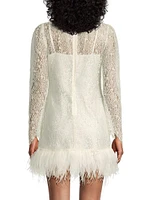 Joyce Feather-Embellished Lace Minidress