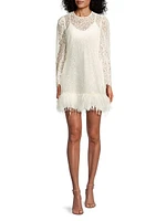 Joyce Feather-Embellished Lace Minidress