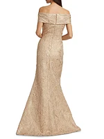 Metallic Jacquard Off-The-Shoulder Gown