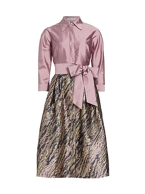 Taffeta Metallic Jacquard Midi Shirtdress