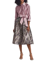 Taffeta Metallic Jacquard Midi Shirtdress