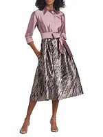 Taffeta Metallic Jacquard Midi Shirtdress