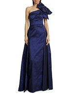 Asymmetric Bow-Embellished Satin Gown