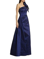 Asymmetric Bow-Embellished Satin Gown