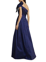 Asymmetric Bow-Embellished Satin Gown