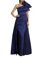 Asymmetric Bow-Embellished Satin Gown