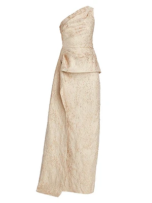 One-Shoulder Metallic Jacquard Gown