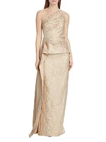 One-Shoulder Metallic Jacquard Gown