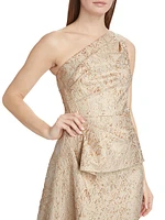 One-Shoulder Metallic Jacquard Gown