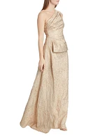 One-Shoulder Metallic Jacquard Gown