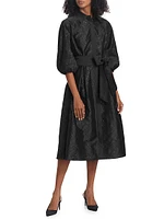 Sequined Taffeta Puff-Sleeve Midi Shirtdress