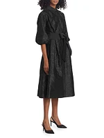 Sequined Taffeta Puff-Sleeve Midi Shirtdress