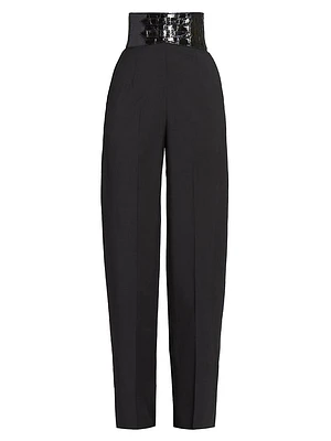 Wool Belted Straight-Leg Pants