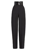 Wool Belted Straight-Leg Pants