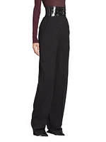 Wool Belted Straight-Leg Pants