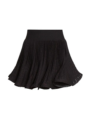 Pleated Crocodile-Print Miniskirt