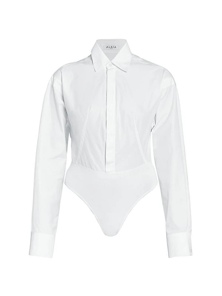 Cotton-Blend Long-Sleeve Shirt Bodysuit