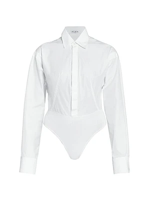 Cotton-Blend Long-Sleeve Shirt Bodysuit