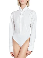 Cotton-Blend Long-Sleeve Shirt Bodysuit