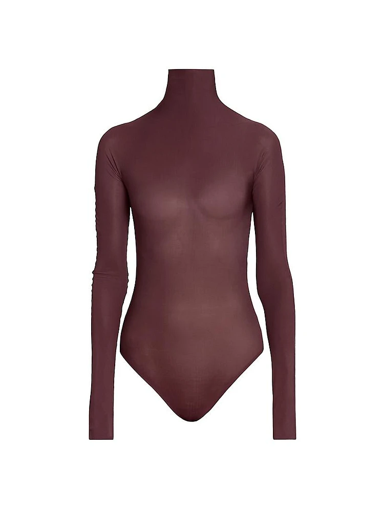 Sheer Turtleneck Long-Sleeve Bodysuit