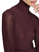 Sheer Turtleneck Long-Sleeve Bodysuit