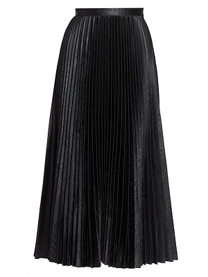 Pleated Crocodile-Embossed Faux Leather Midi-Skirt