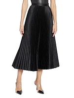 Pleated Crocodile-Embossed Faux Leather Midi-Skirt