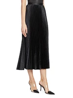 Pleated Crocodile-Embossed Faux Leather Midi-Skirt