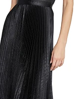 Pleated Crocodile-Embossed Faux Leather Midi-Skirt