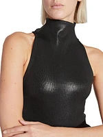 Coated Sleeveless Turtleneck Bodysuit