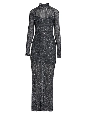 Sequin-Embellished Knit Maxi Dress